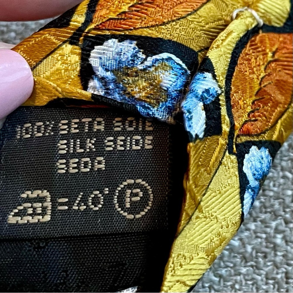 Ermenegildo Zenga Italian Silk Floral Print Vintage Men’s Tie Orange Yellow Blue - Picture 7 of 8